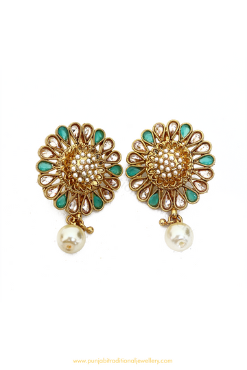 Antique Gold Finished Firoza Polki Studs By PTJ